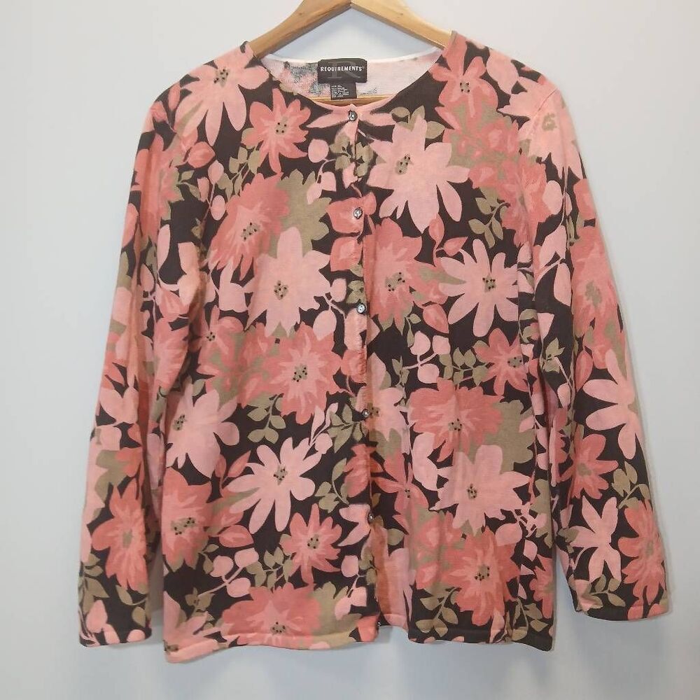 Womens xl sweater cardigan requirements coral pink ramie cotton floral